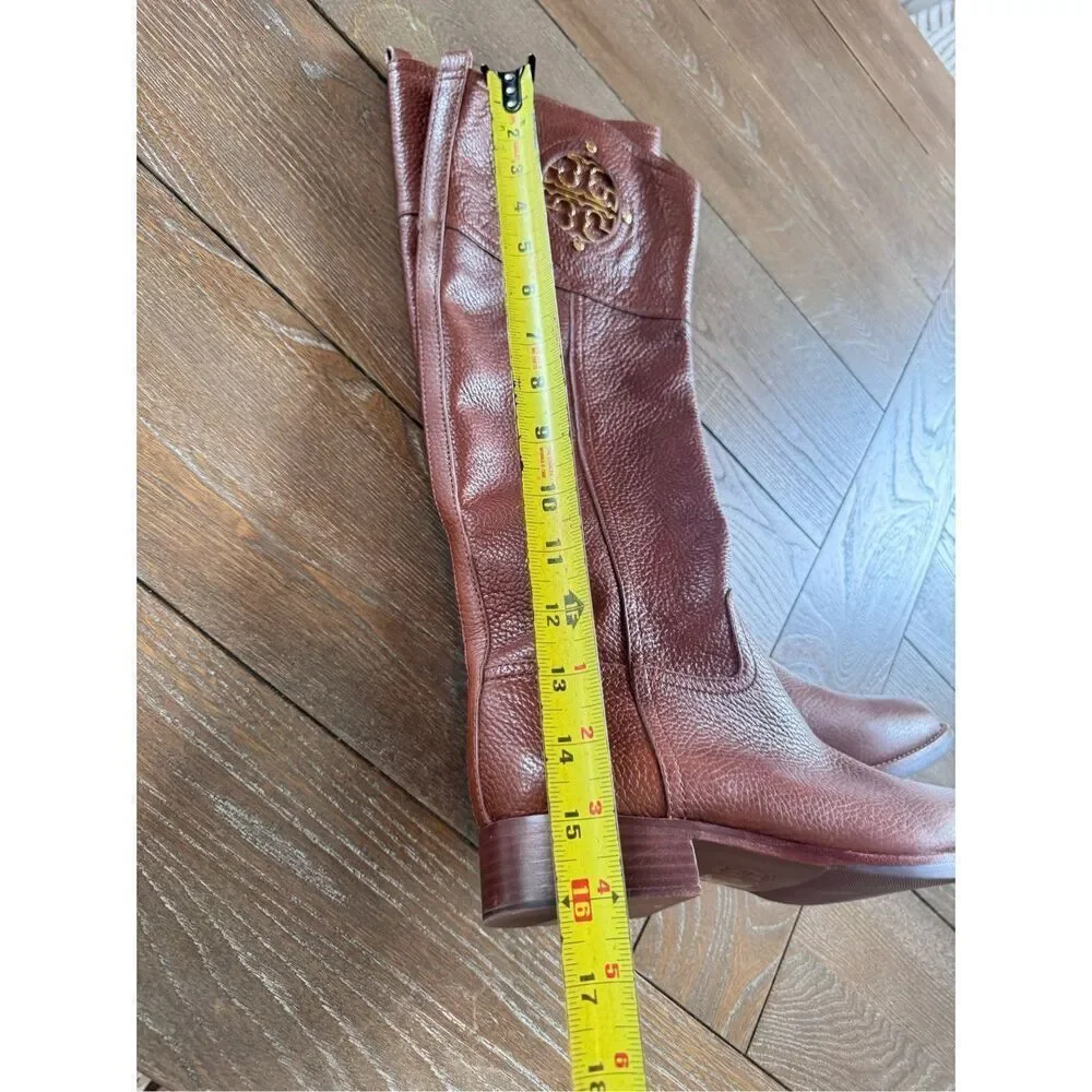 Tory Burch Kiernan 35MM Tumbled Leather‎ Riding Boots Almond Size 7